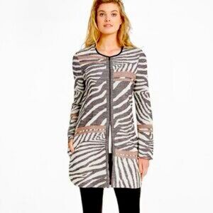 Nic + Zoe zebra print full zip jacket blazer size M long line